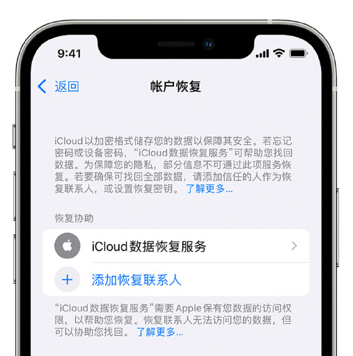 武陟苹果手机维修分享在 iPhone 上设置帐户恢复联系人的方法 